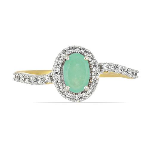 BUY 14K GOLD REAL EMERALD GEMSTONE WITH WHITE DIAMOND HALO RING